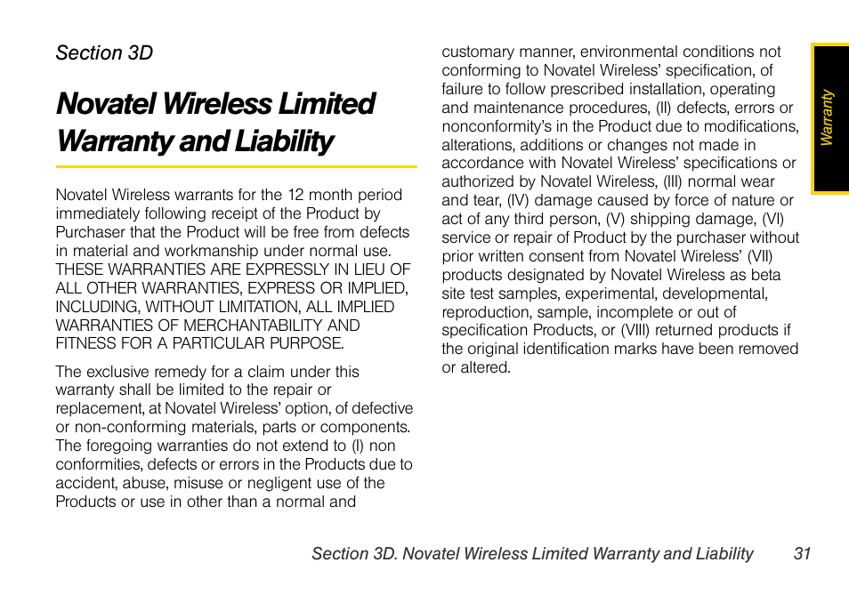Novatel wireless limited warranty and liability, Novatel wireless limited warranty, And liability | Sprint Nextel OVATION U760 User Manual | Page 37 / 38