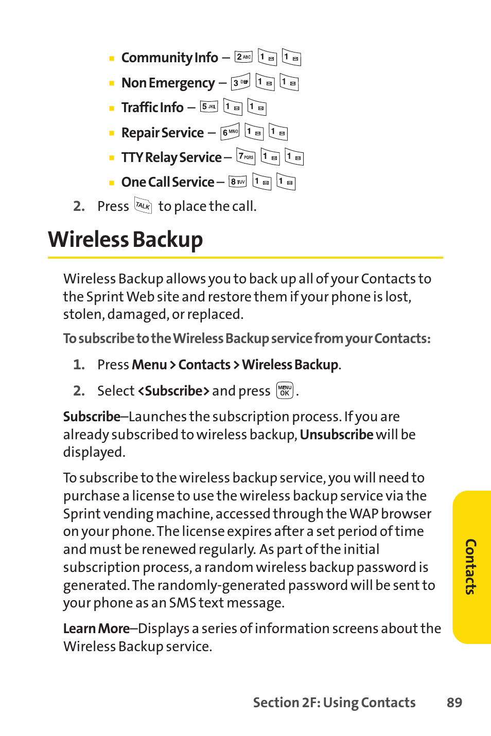 Wireless backup | Sprint Nextel LX160 User Manual | Page 101 / 185