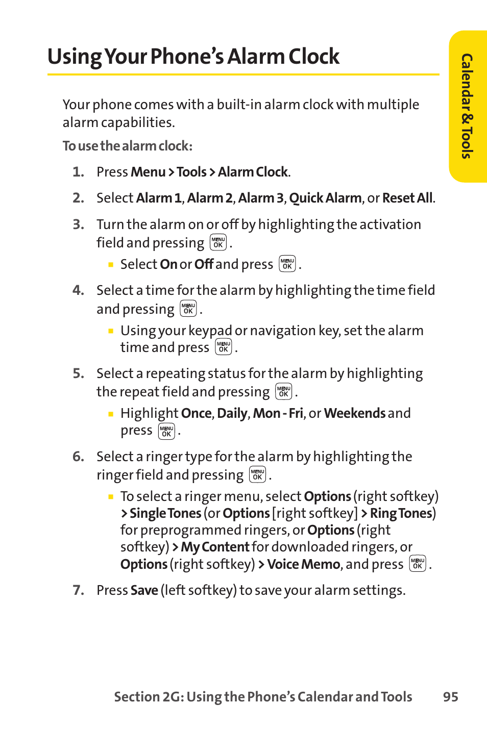 Using your phone’s alarm clock | Sprint Nextel LX160 User Manual | Page 107 / 185