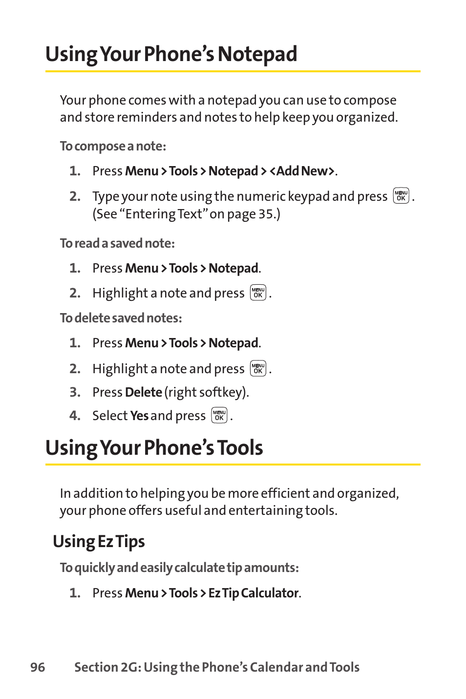 Using your phone’s tools, Using ez tips | Sprint Nextel LX160 User Manual | Page 108 / 185