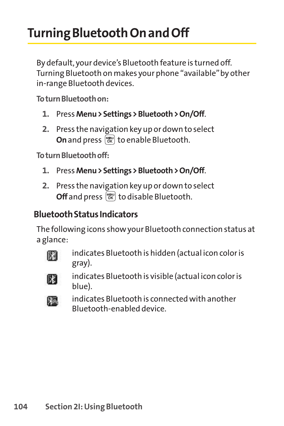 Turning bluetooth on and off | Sprint Nextel LX160 User Manual | Page 116 / 185