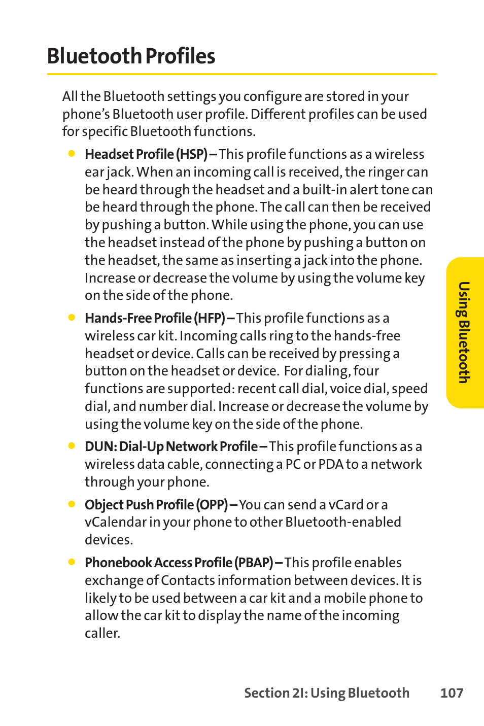 Bluetooth profiles, Using bluetooth | Sprint Nextel LX160 User Manual | Page 119 / 185