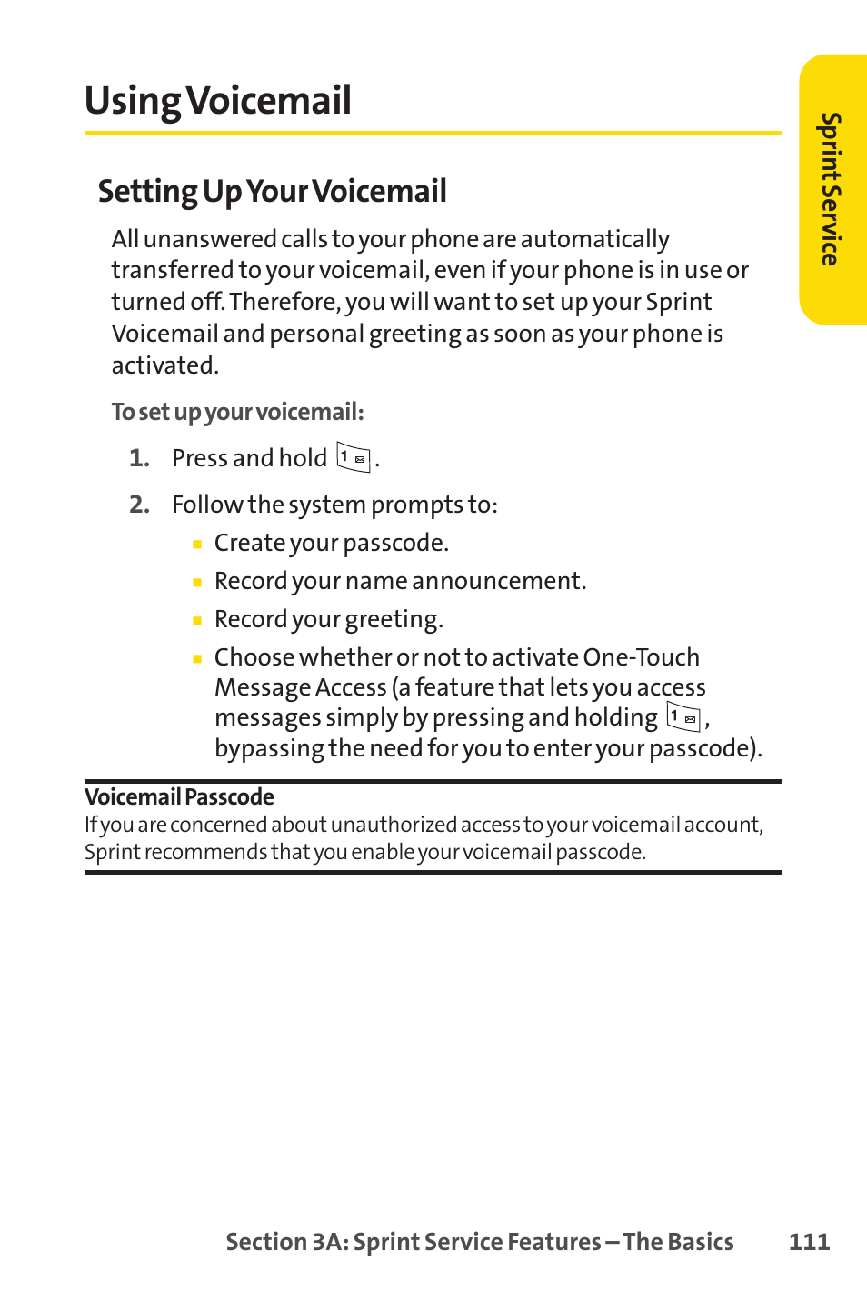 Using voicemail, Setting upyour voicemail | Sprint Nextel LX160 User Manual | Page 123 / 185