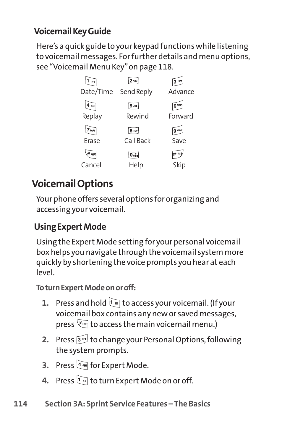 Voicemail options | Sprint Nextel LX160 User Manual | Page 126 / 185