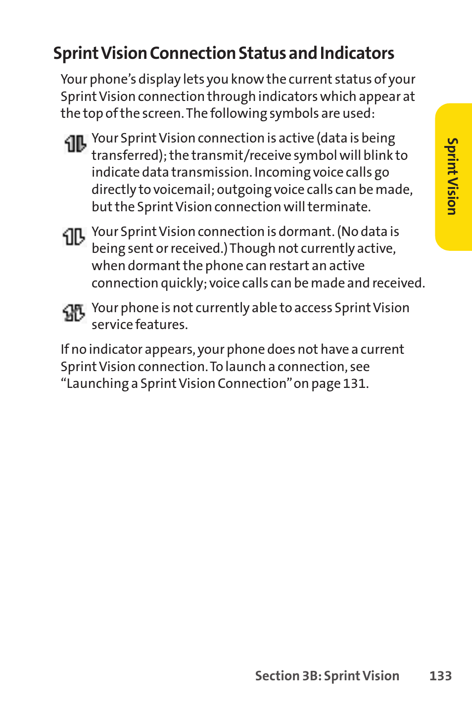 Sprint vision connection status and indicators | Sprint Nextel LX160 User Manual | Page 145 / 185