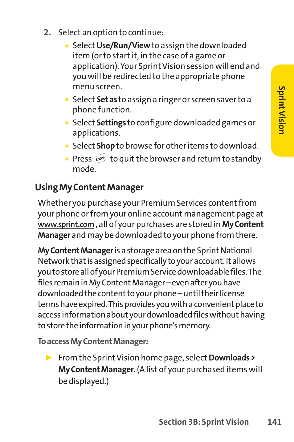 Using my content manager, Sprin tv ision | Sprint Nextel LX160 User Manual | Page 153 / 185