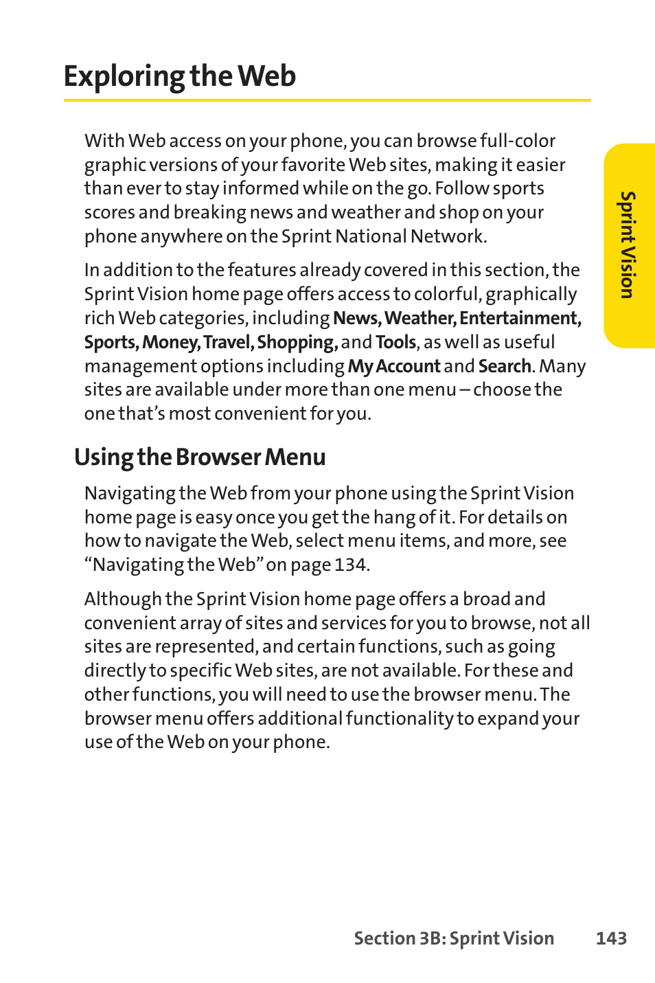 Exploring the web, Using the browser menu | Sprint Nextel LX160 User Manual | Page 155 / 185