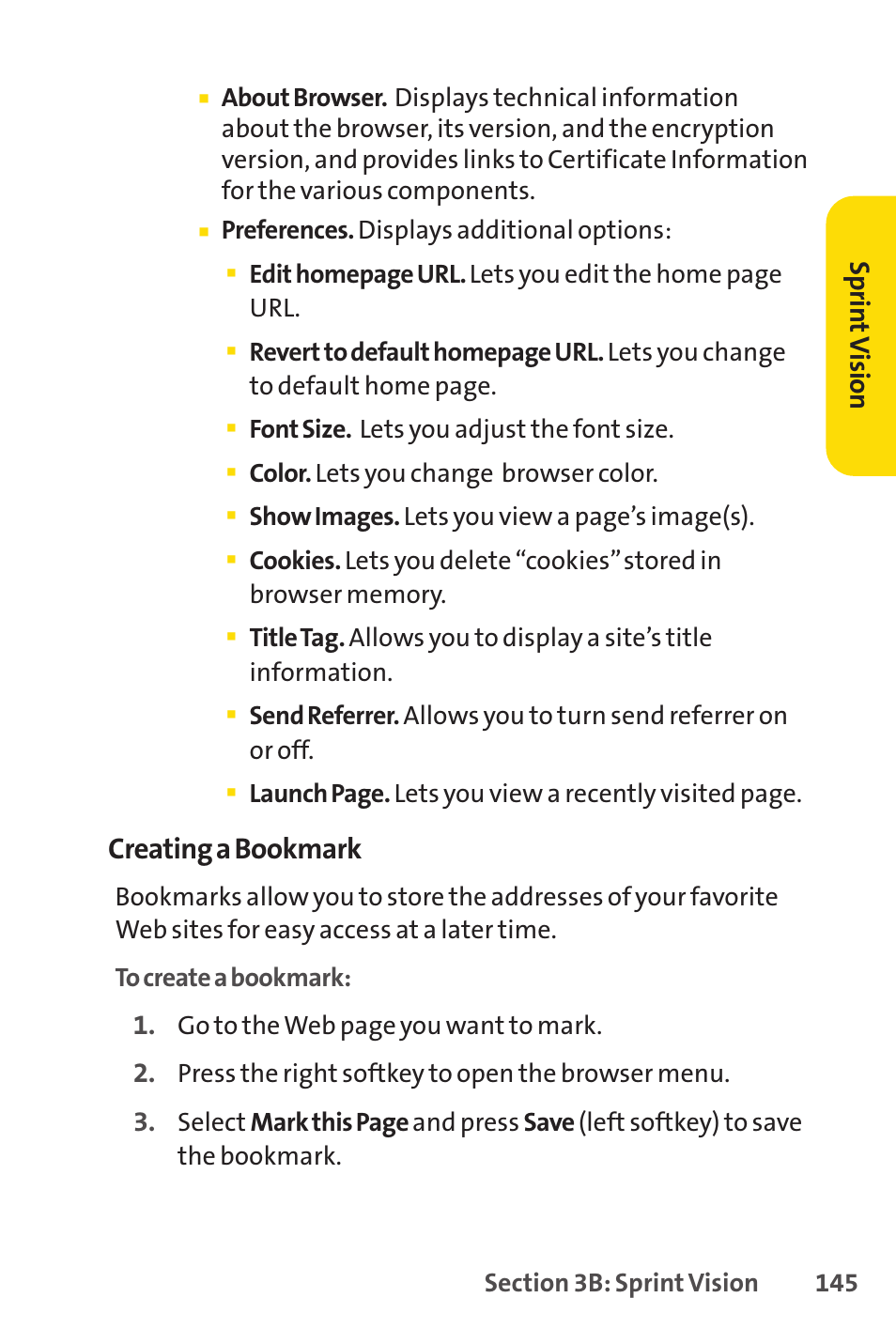 Creating a bookmark, Sprin tv ision | Sprint Nextel LX160 User Manual | Page 157 / 185