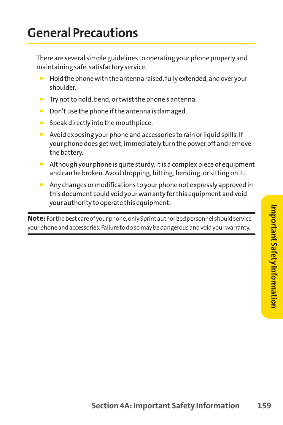 General precautions, Impor tan t saf ety inf orma tion | Sprint Nextel LX160 User Manual | Page 171 / 185