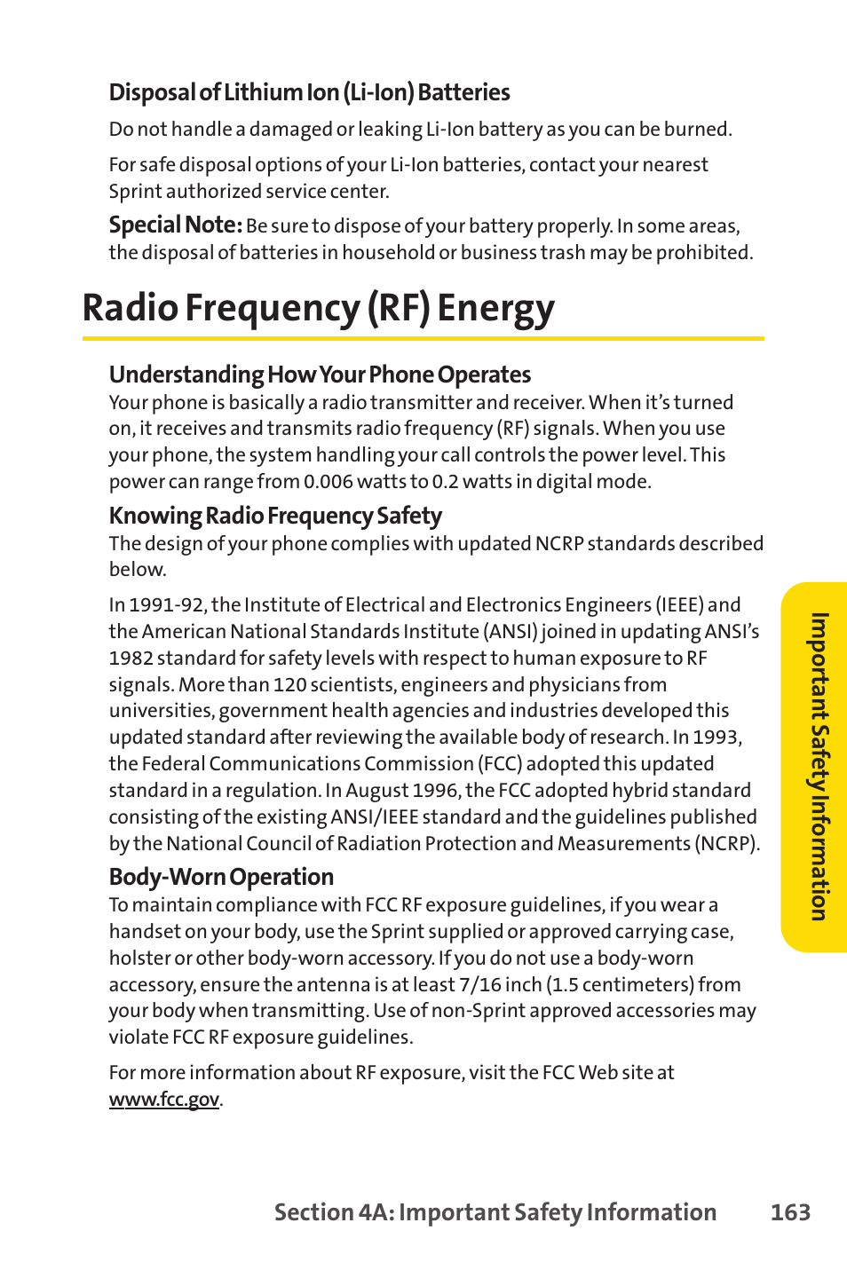 Radio frequency (rf) energy | Sprint Nextel LX160 User Manual | Page 175 / 185