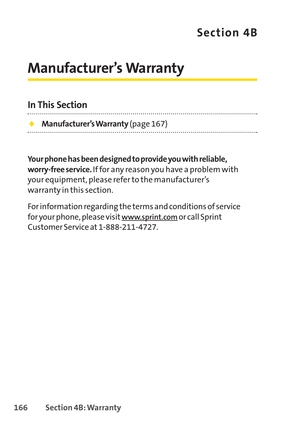 Manufacturer’s warranty | Sprint Nextel LX160 User Manual | Page 178 / 185