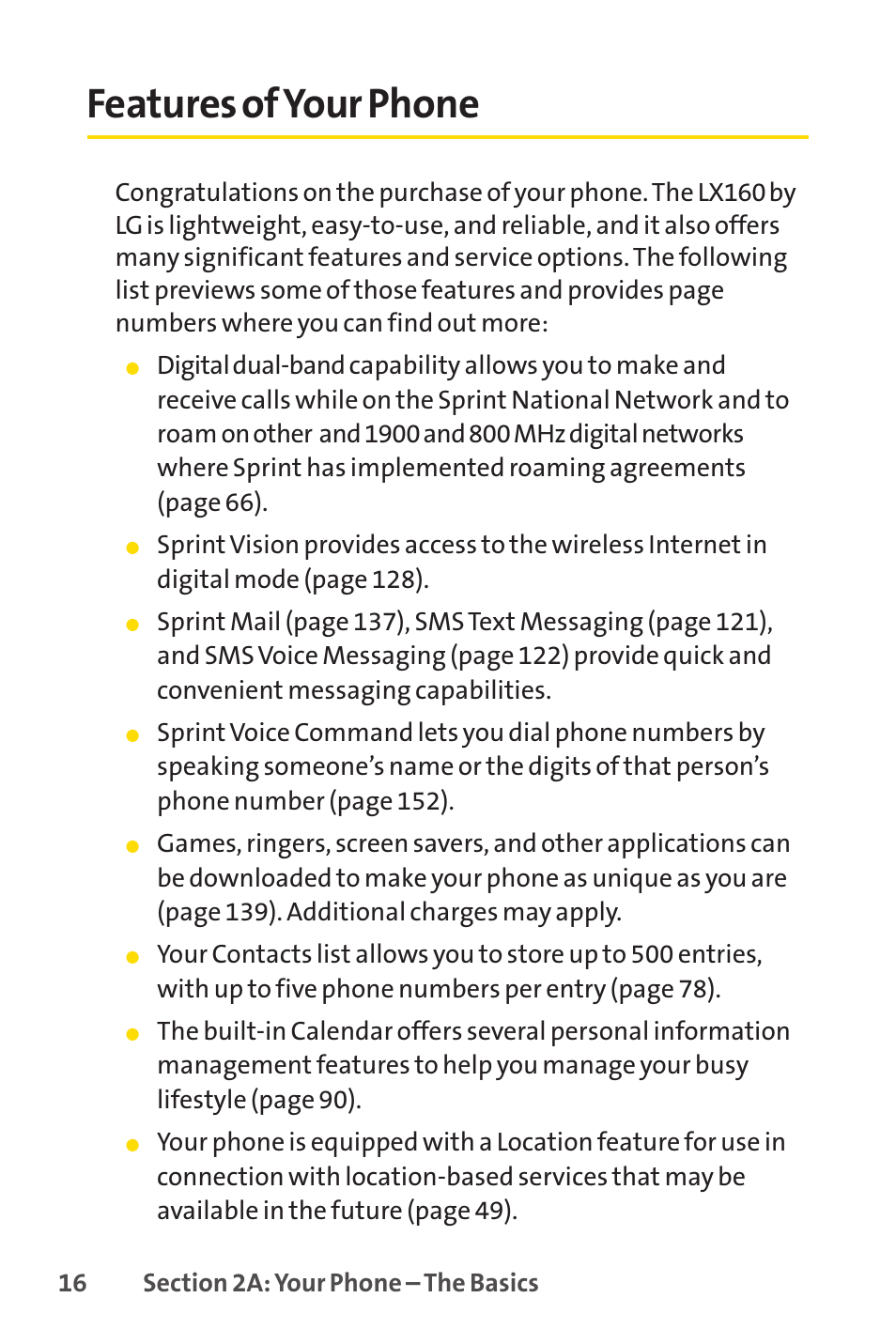 Features of your phone | Sprint Nextel LX160 User Manual | Page 28 / 185