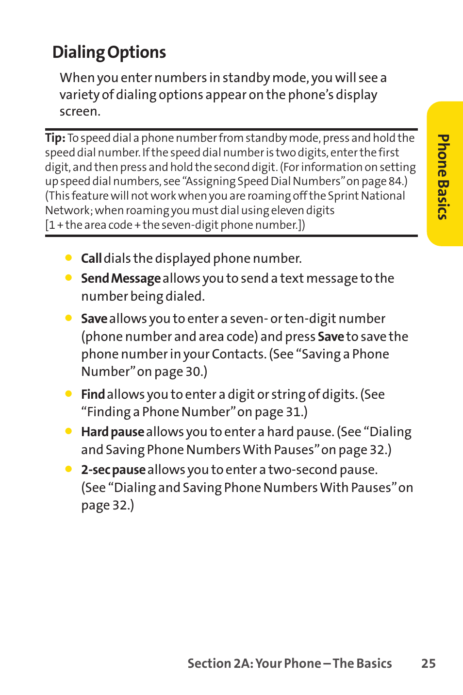 Dialing options, Phone basics | Sprint Nextel LX160 User Manual | Page 37 / 185