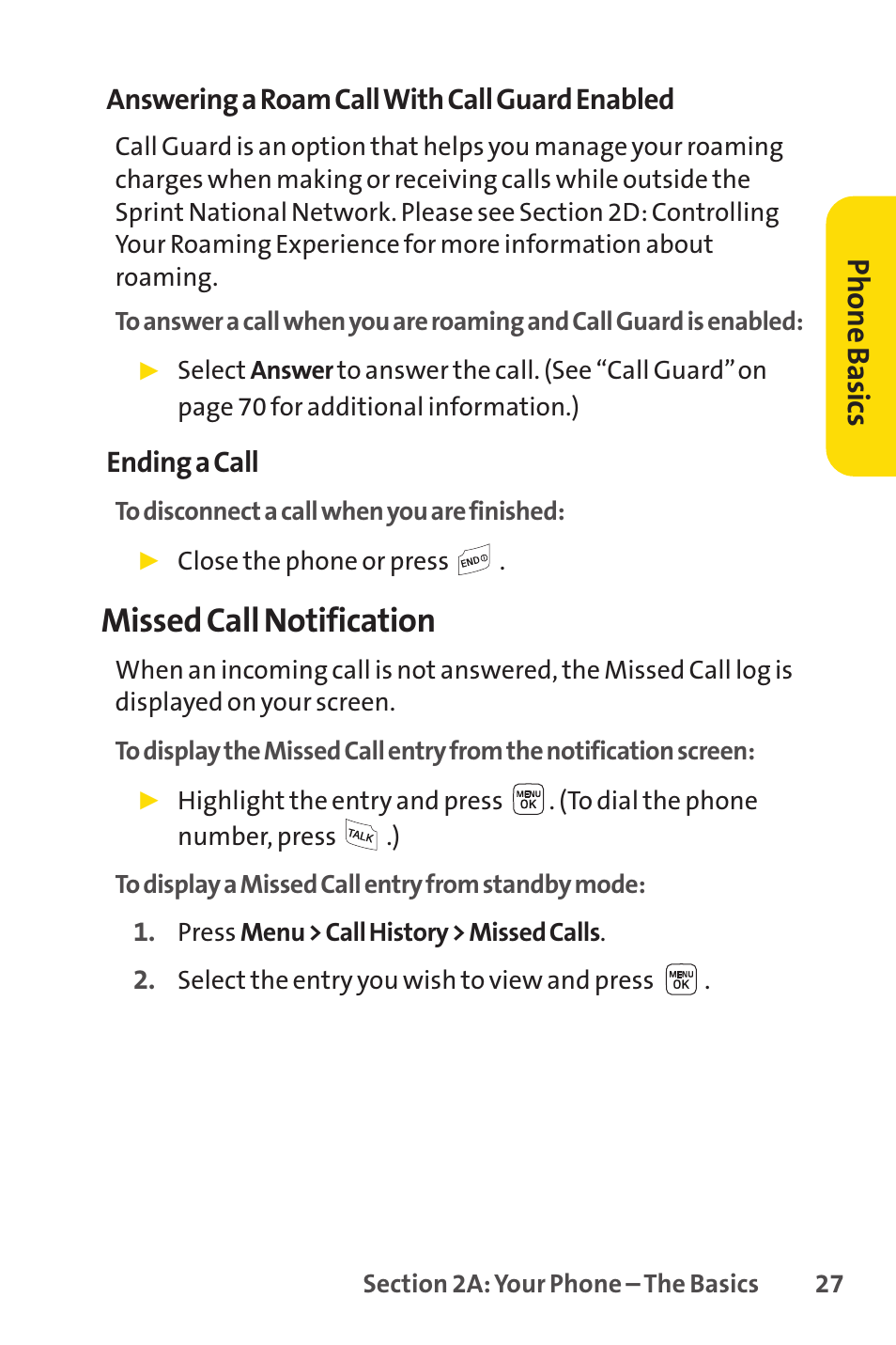 Missed call notification, Phone basics | Sprint Nextel LX160 User Manual | Page 39 / 185