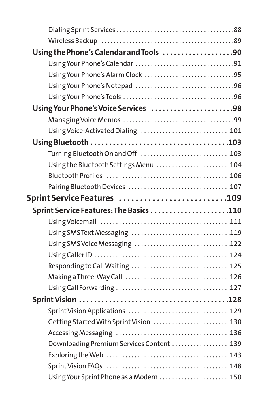 Sprint service features | Sprint Nextel LX160 User Manual | Page 4 / 185