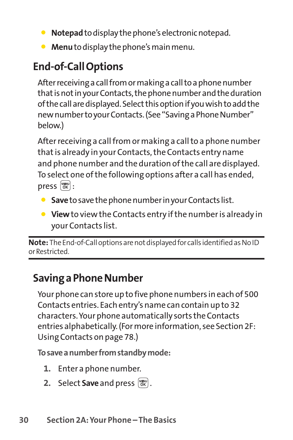 End-of-call options, Saving a phone number | Sprint Nextel LX160 User Manual | Page 42 / 185