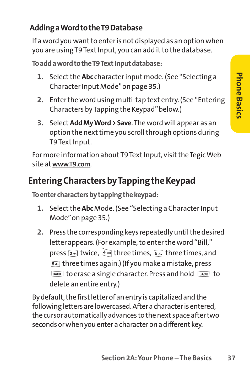 Entering characters by tapping the keypad, Phone basics | Sprint Nextel LX160 User Manual | Page 49 / 185