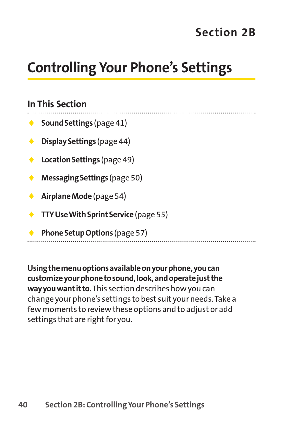 Controlling your phone’s settings | Sprint Nextel LX160 User Manual | Page 52 / 185