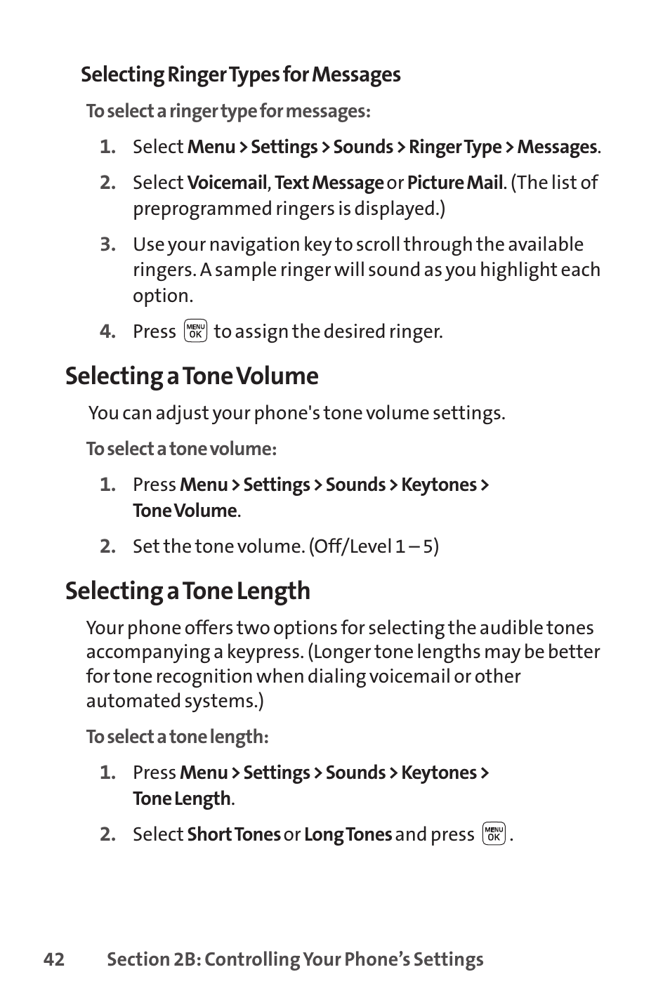 Selecting a tone volume, Selecting a tone length | Sprint Nextel LX160 User Manual | Page 54 / 185