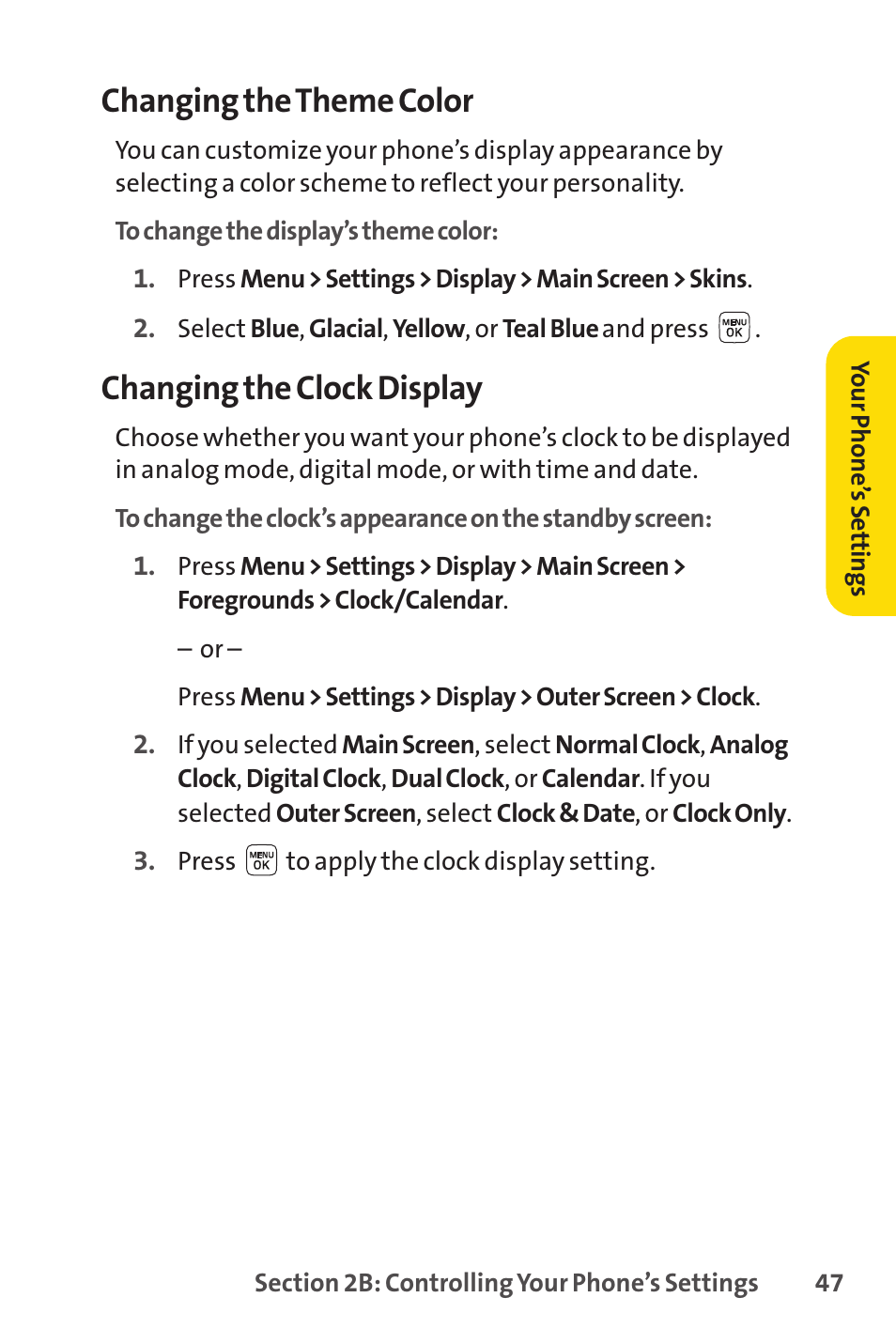 Changing the theme color, Changing the clock display | Sprint Nextel LX160 User Manual | Page 59 / 185