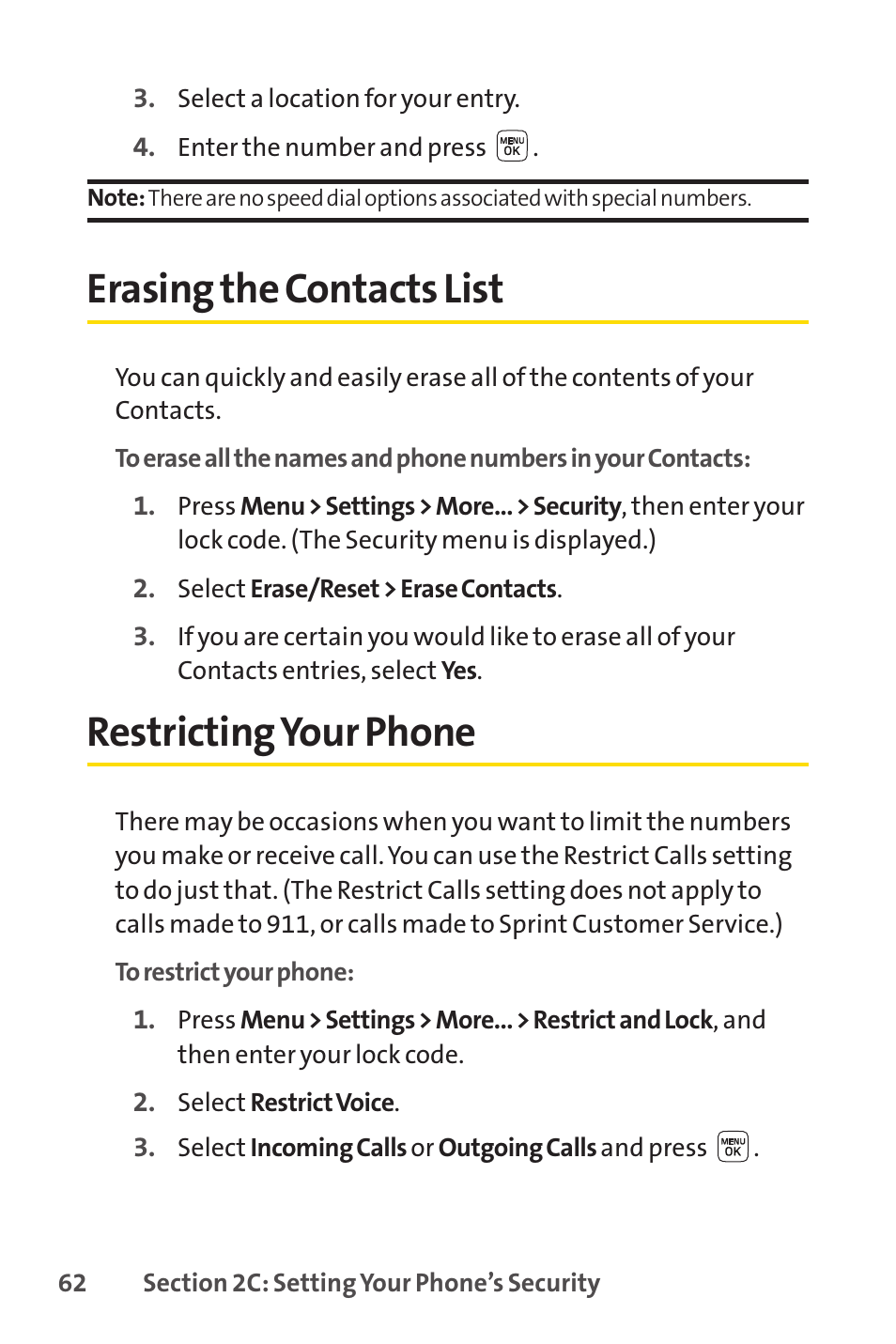 Erasing the contacts list, Restricting your phone | Sprint Nextel LX160 User Manual | Page 74 / 185