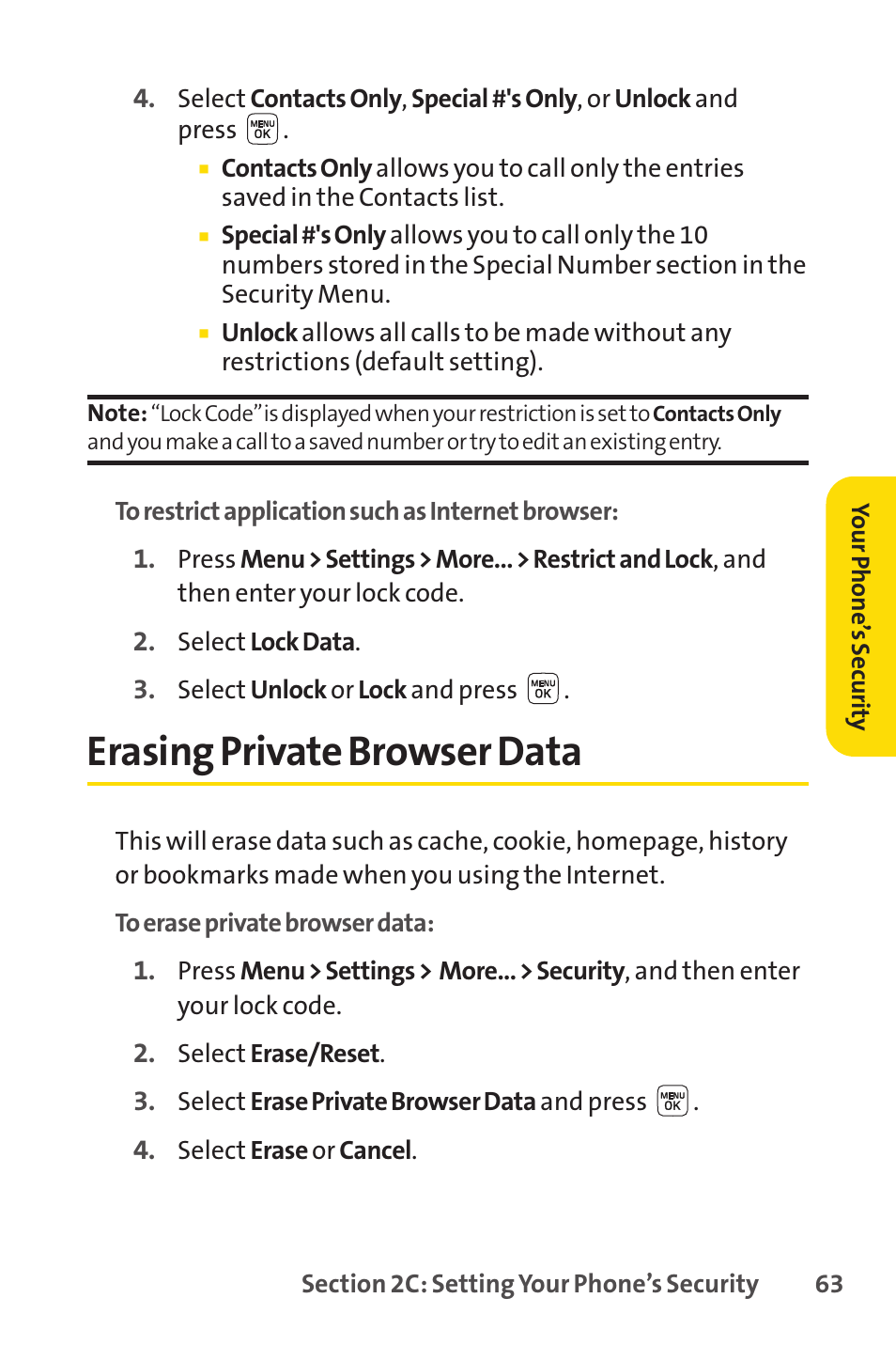 Erasing private browser data | Sprint Nextel LX160 User Manual | Page 75 / 185