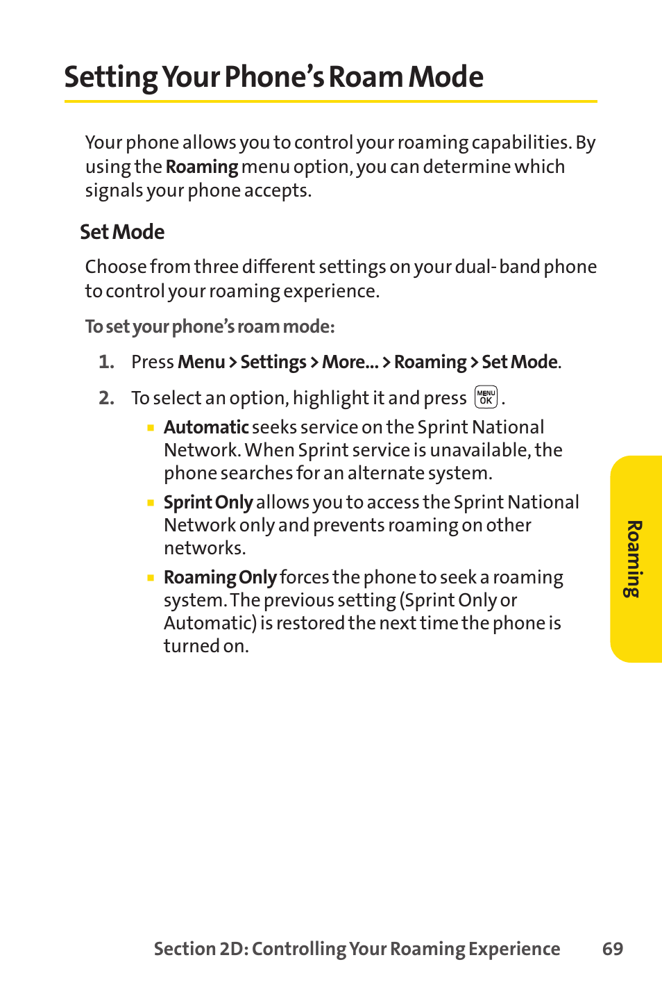 Settingyour phone’s roam mode | Sprint Nextel LX160 User Manual | Page 81 / 185