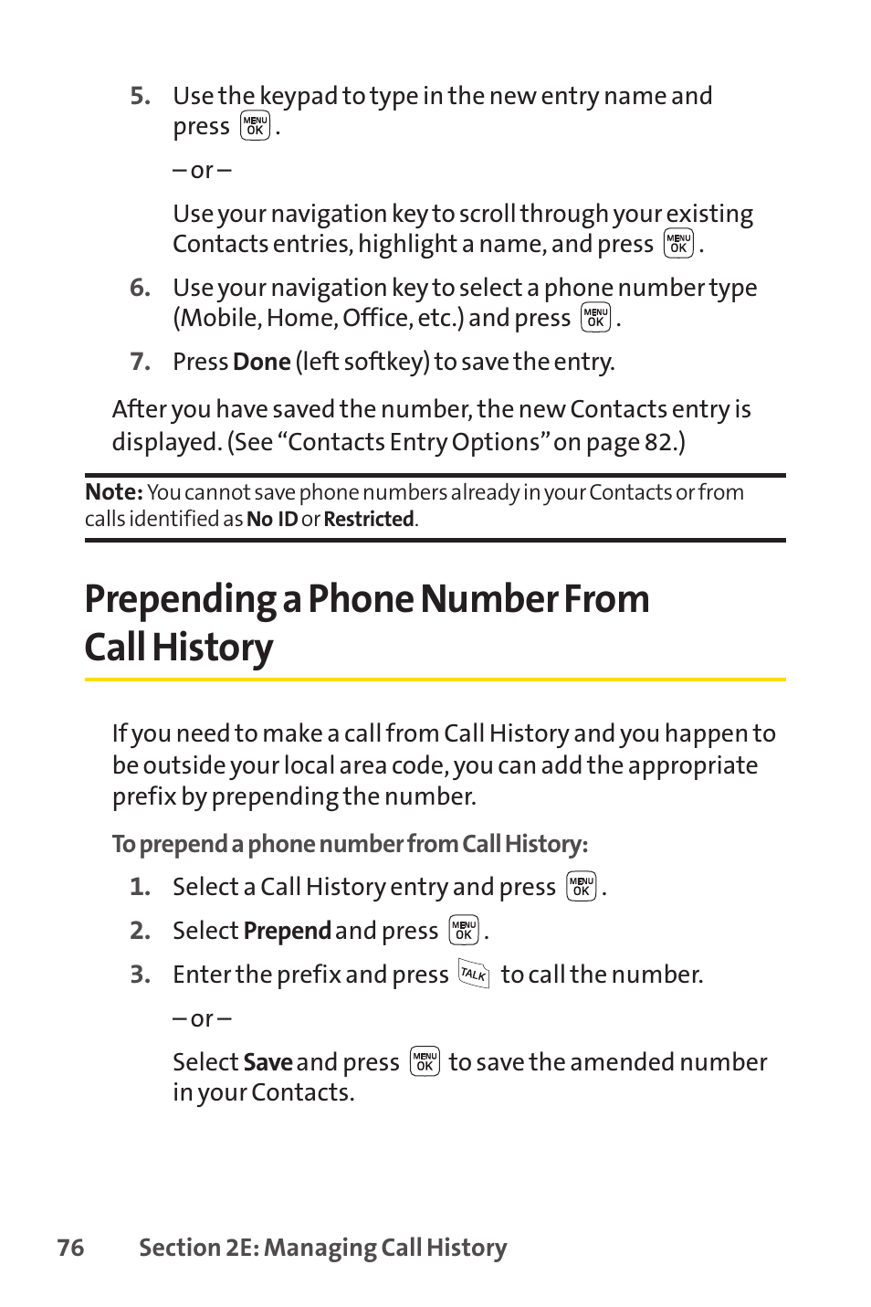 Prepending a phone number from call history | Sprint Nextel LX160 User Manual | Page 88 / 185