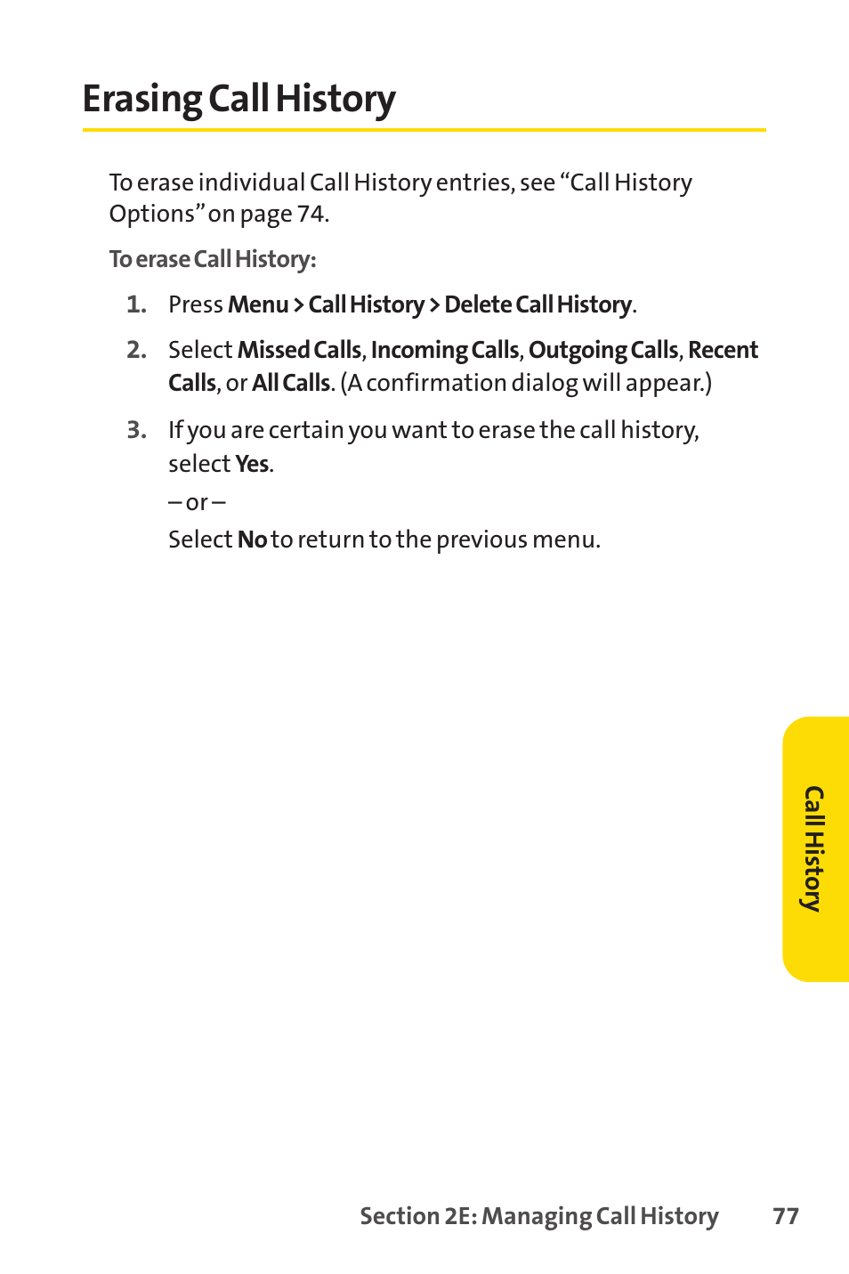 Erasing call history | Sprint Nextel LX160 User Manual | Page 89 / 185