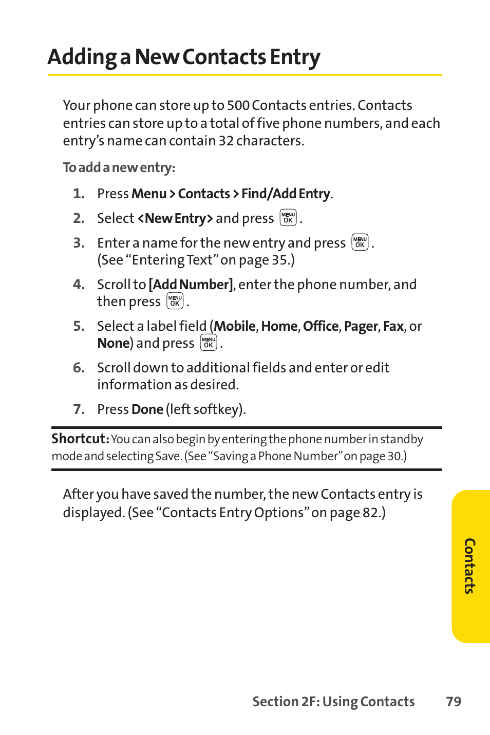 Adding a new contacts entry | Sprint Nextel LX160 User Manual | Page 91 / 185