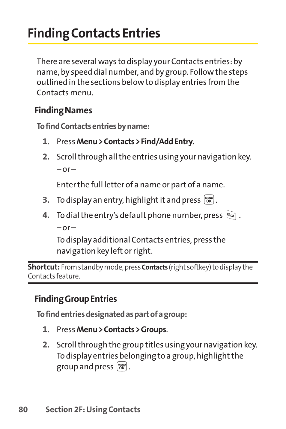 Finding contacts entries | Sprint Nextel LX160 User Manual | Page 92 / 185