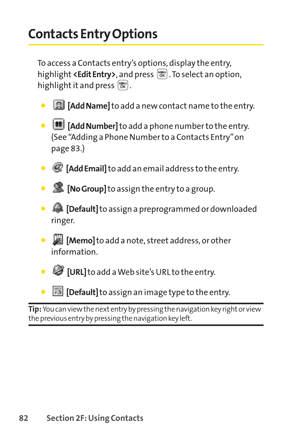 Contacts entry options | Sprint Nextel LX160 User Manual | Page 94 / 185