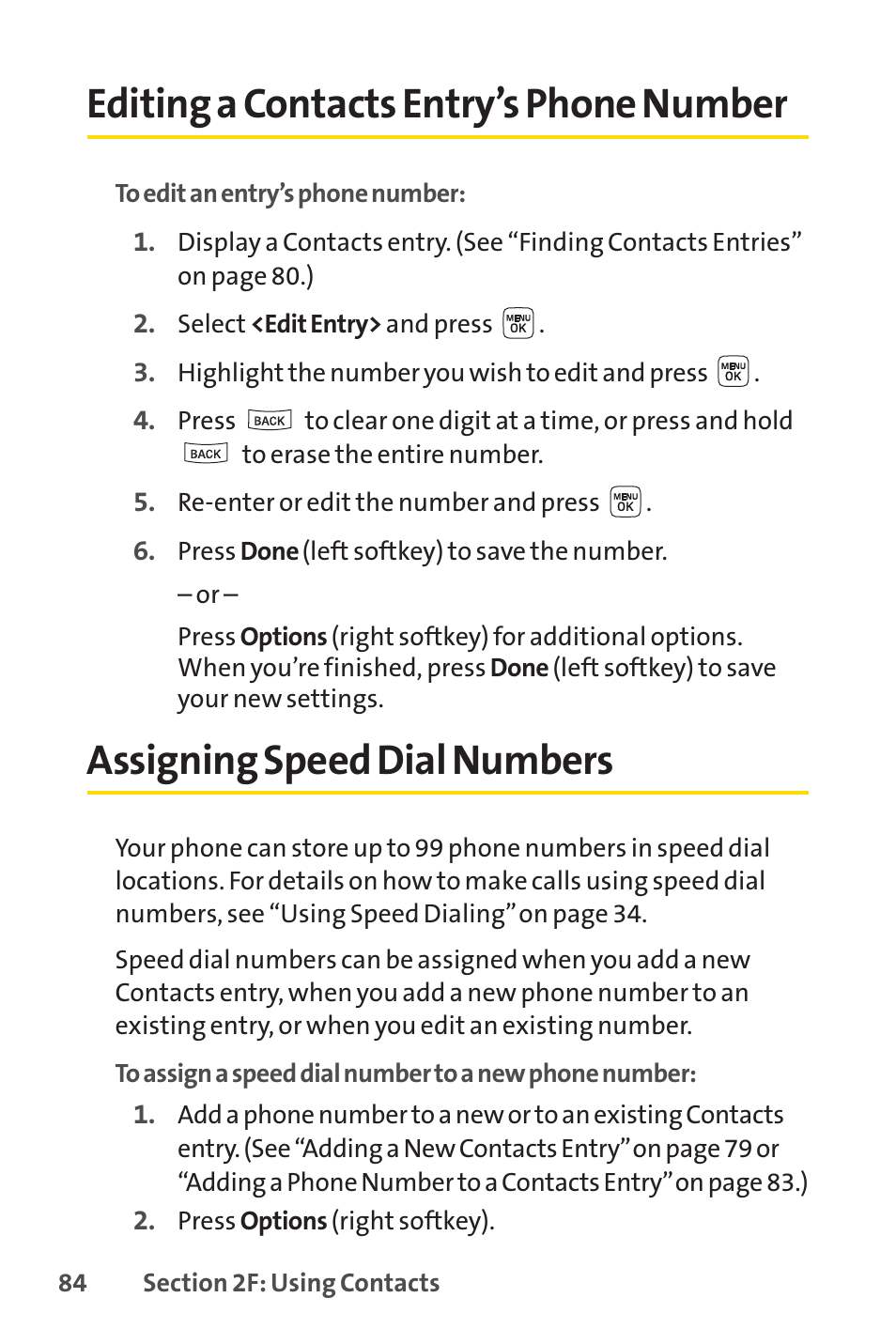 Editing a contacts entry’s phone number, Assigning speed dial numbers | Sprint Nextel LX160 User Manual | Page 96 / 185