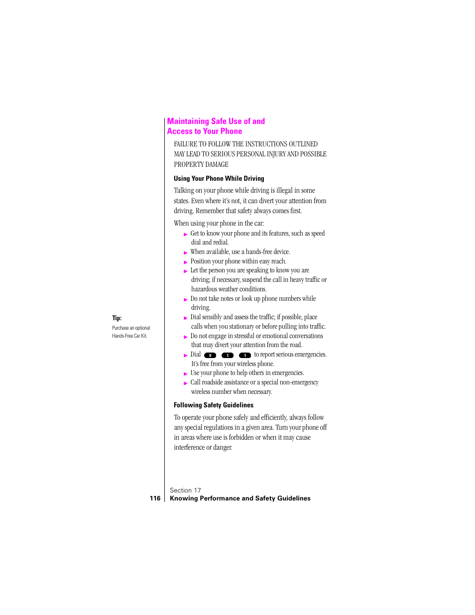 Maintaining safe use of and access to your phone | Samsung SPH-N200 User Manual | Page 118 / 152