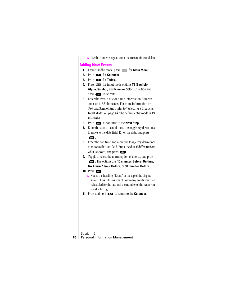 Adding new events | Samsung SPH-N200 User Manual | Page 88 / 152