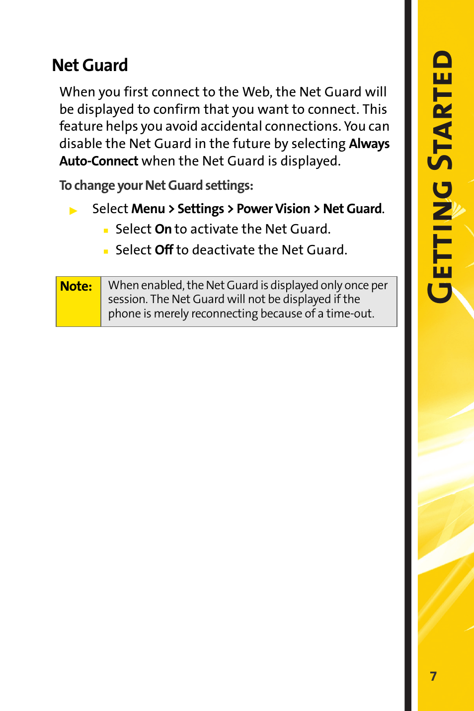 Net guard, Getti ng s tar ted | Sprint Nextel m620 User Manual | Page 11 / 64