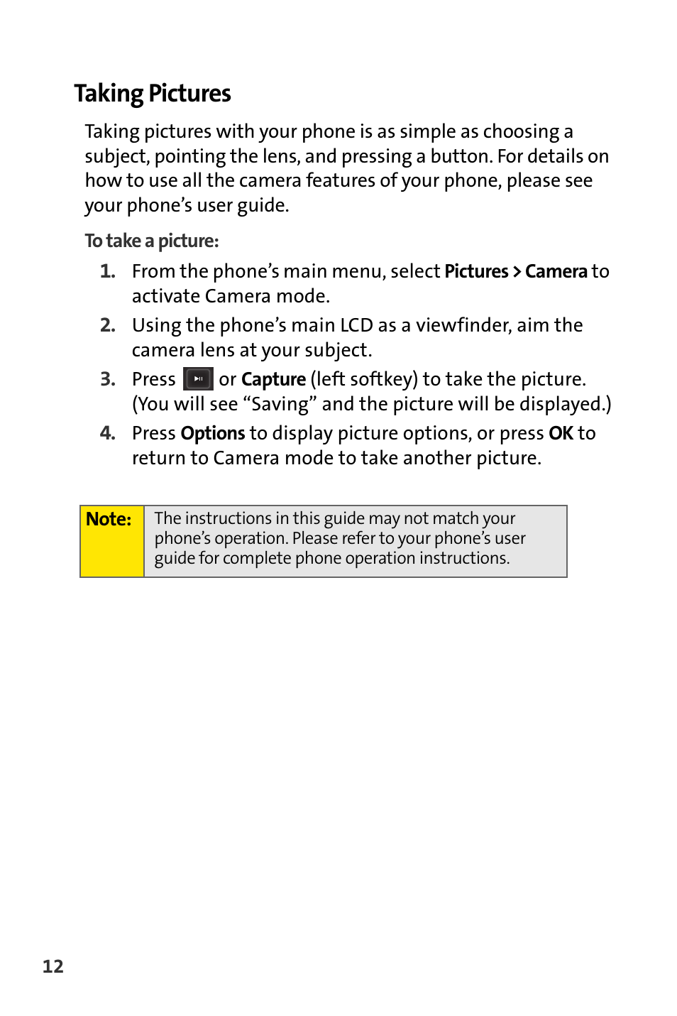 Taking pictures | Sprint Nextel m620 User Manual | Page 16 / 64