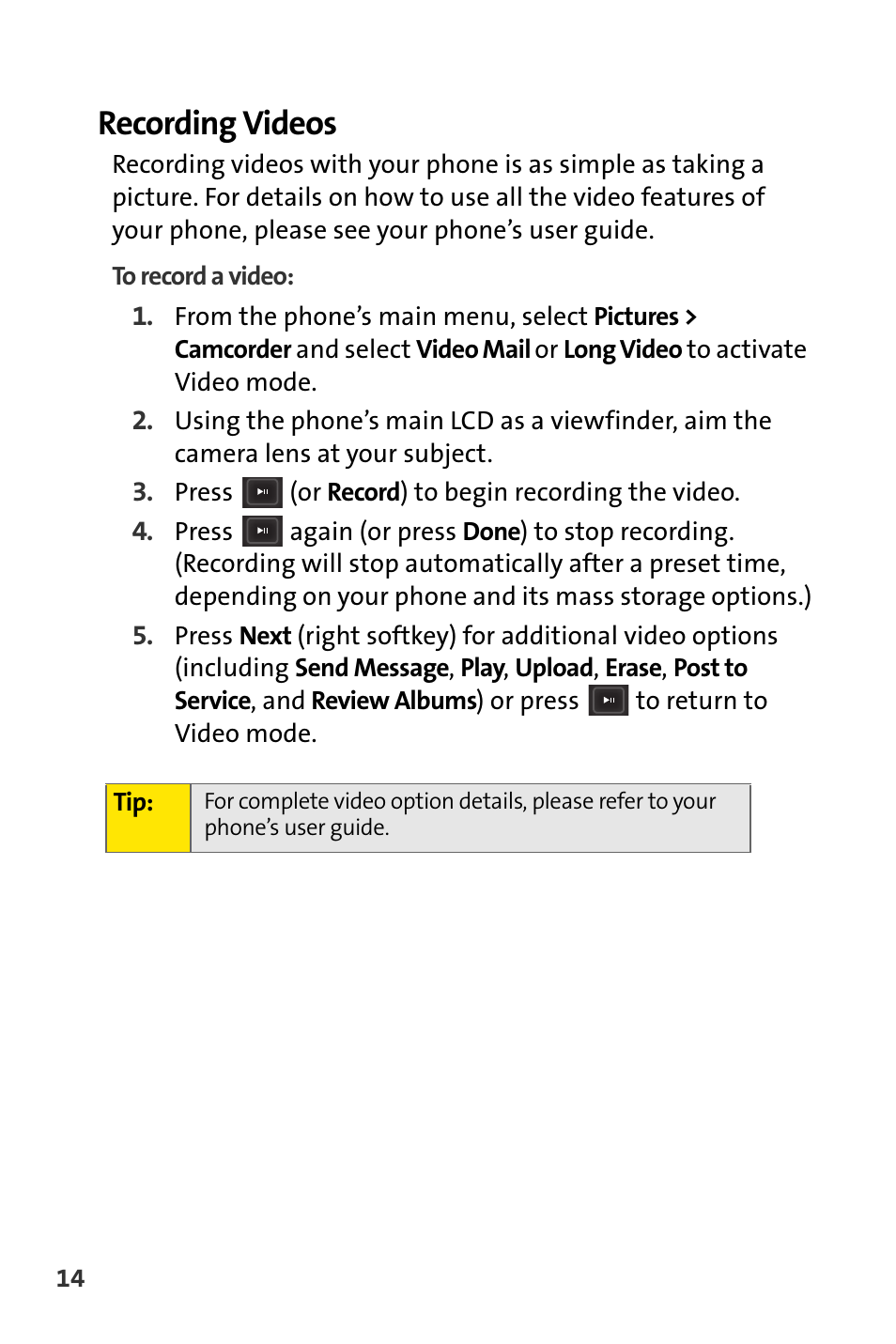 Recording videos | Sprint Nextel m620 User Manual | Page 18 / 64