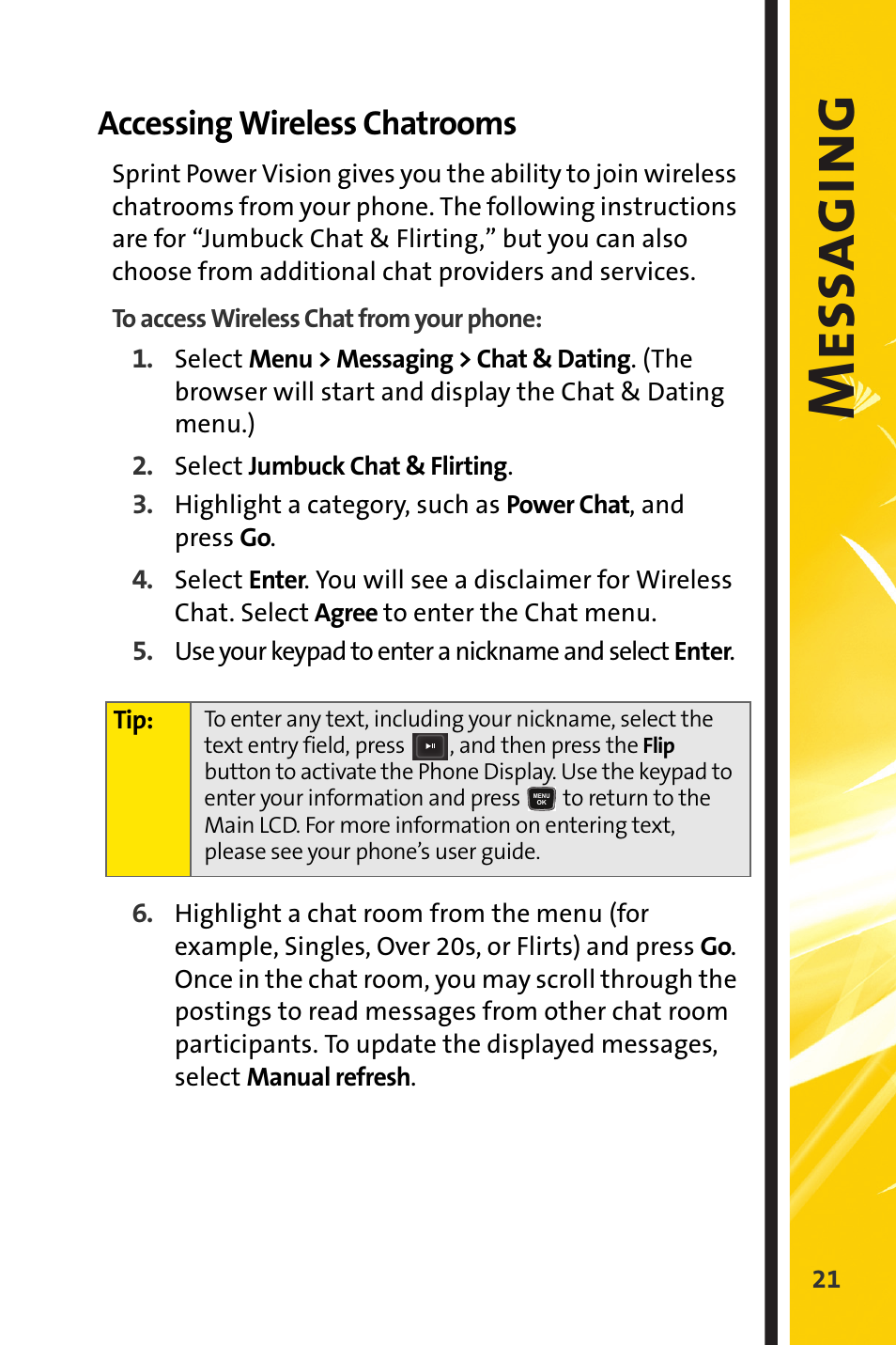 Accessing wireless chatrooms, Mess a g in g | Sprint Nextel m620 User Manual | Page 25 / 64