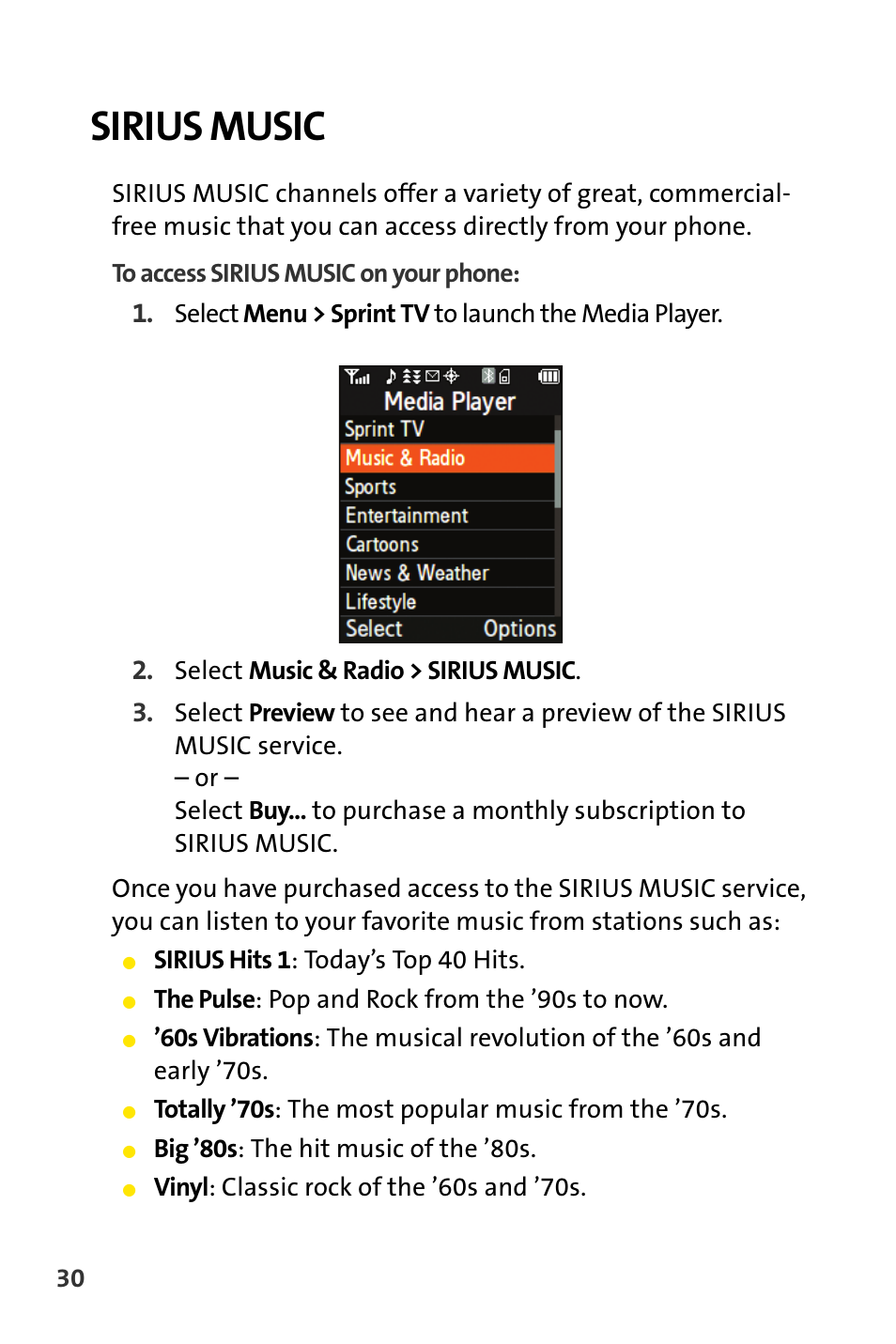 Sirius music | Sprint Nextel m620 User Manual | Page 34 / 64