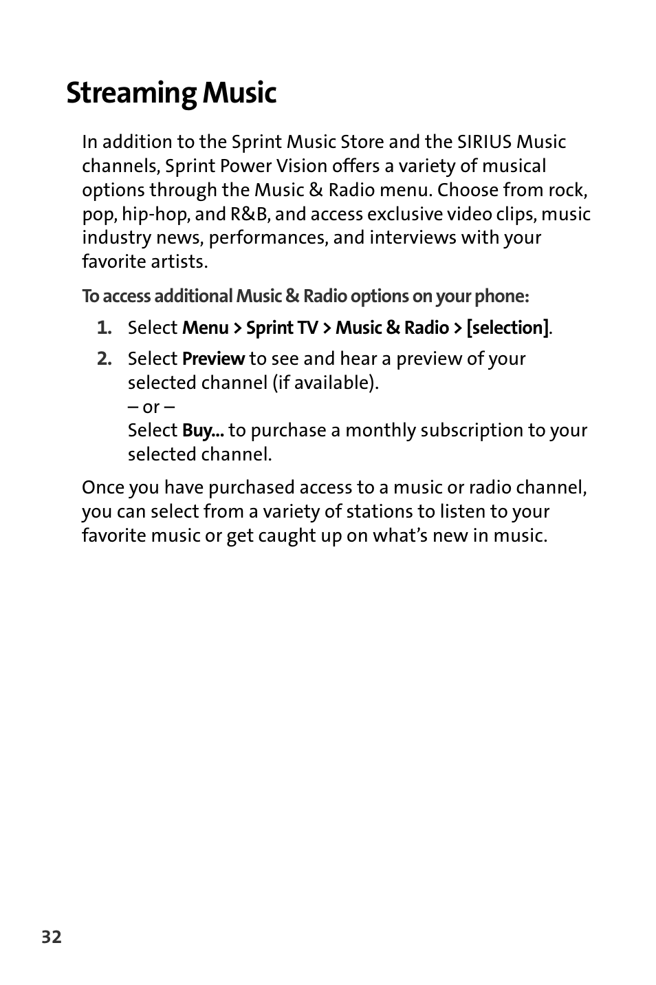 Streaming music | Sprint Nextel m620 User Manual | Page 36 / 64