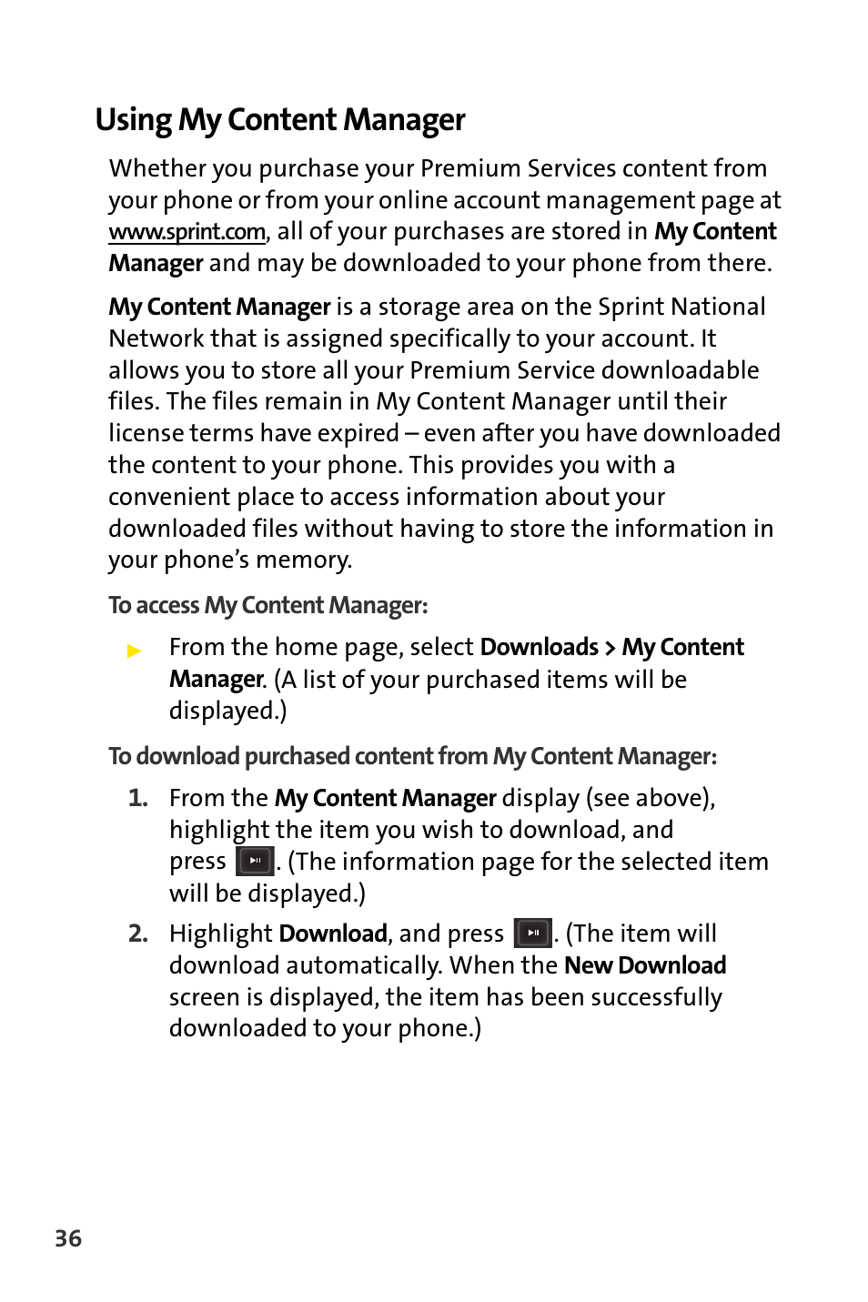 Using my content manager | Sprint Nextel m620 User Manual | Page 40 / 64