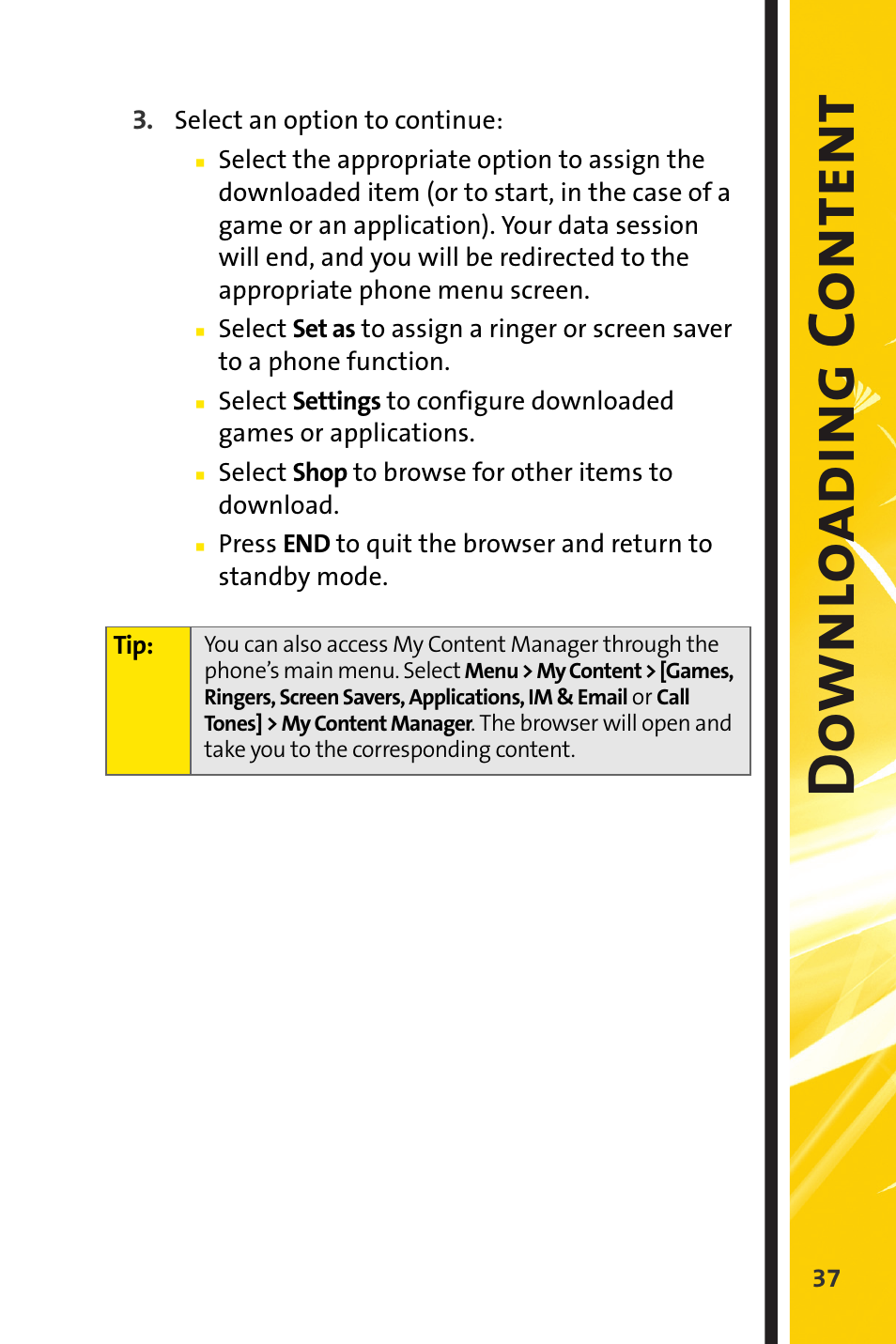 Down lo adi ng c o ntent | Sprint Nextel m620 User Manual | Page 41 / 64