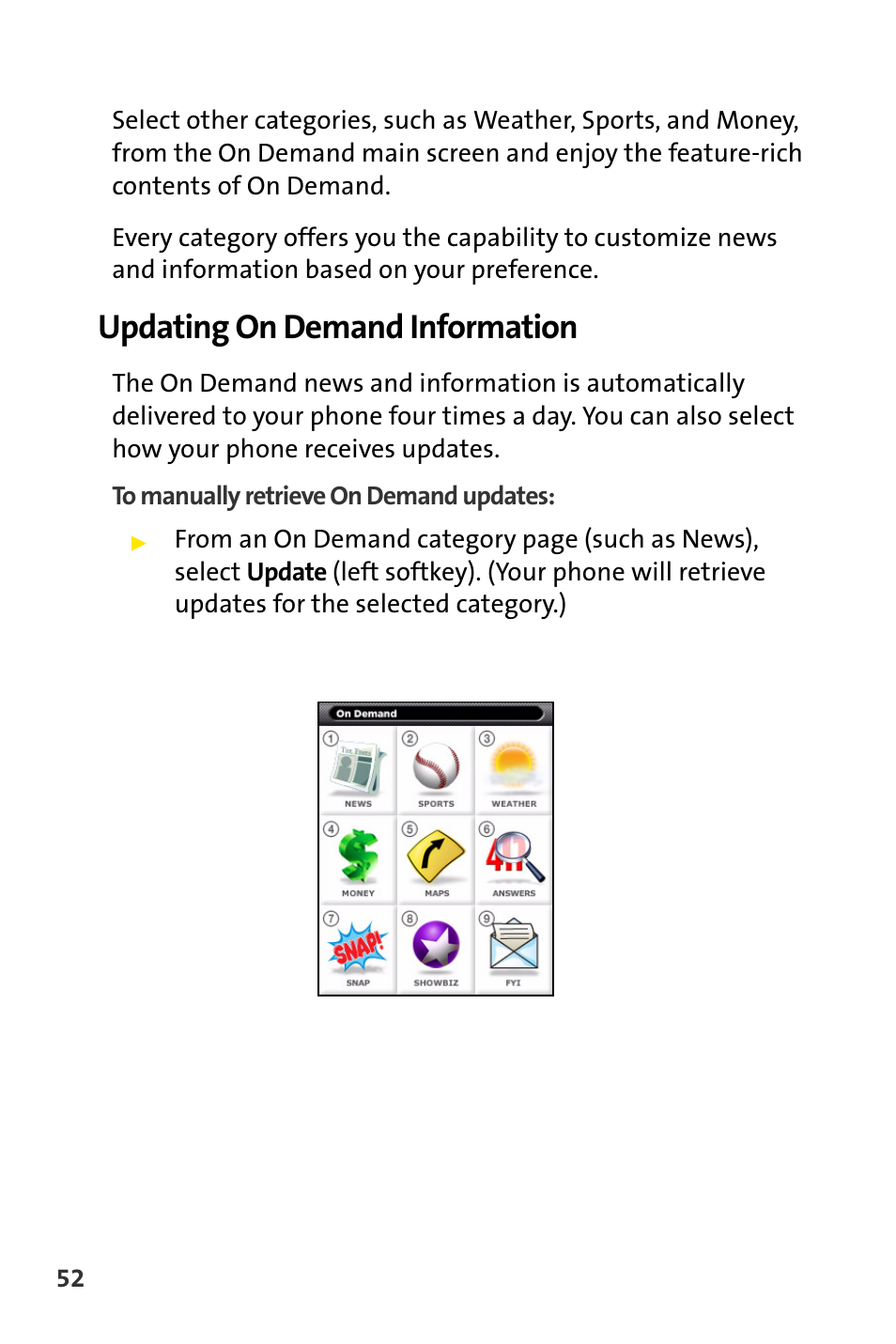 Updating on demand information | Sprint Nextel m620 User Manual | Page 56 / 64
