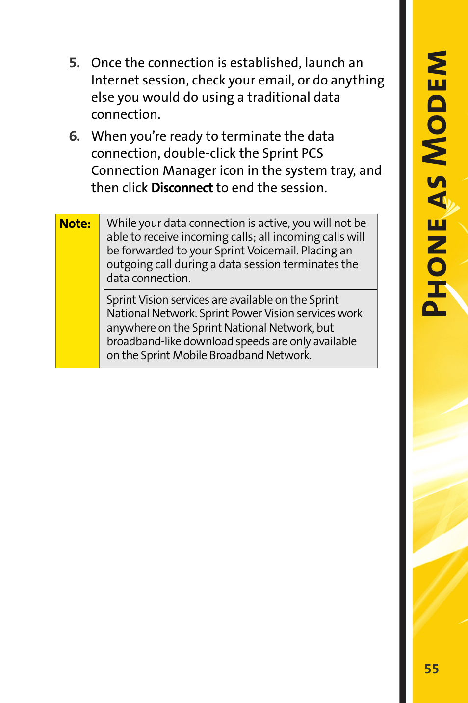 Phon e as modem | Sprint Nextel m620 User Manual | Page 59 / 64