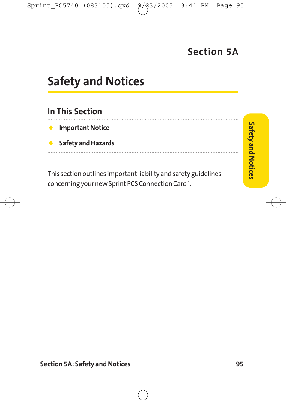 Safety and notices | Sprint Nextel Sprint PCS Connection Card PC-5740 User Manual | Page 103 / 123