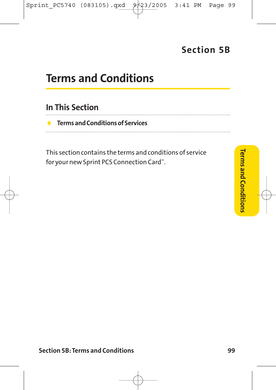 Terms and conditions | Sprint Nextel Sprint PCS Connection Card PC-5740 User Manual | Page 107 / 123