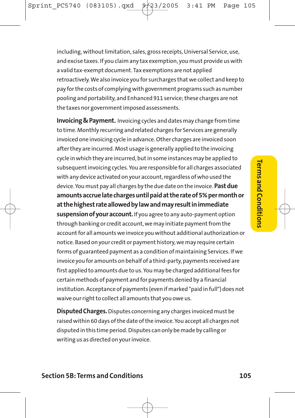 Terms and c onditions | Sprint Nextel Sprint PCS Connection Card PC-5740 User Manual | Page 113 / 123