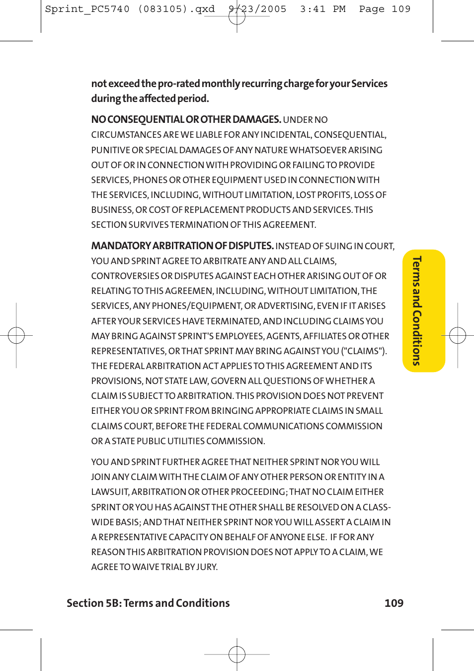 Terms and c onditions | Sprint Nextel Sprint PCS Connection Card PC-5740 User Manual | Page 117 / 123