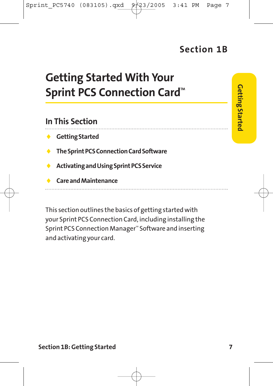 Getting started with your sp | Sprint Nextel Sprint PCS Connection Card PC-5740 User Manual | Page 15 / 123